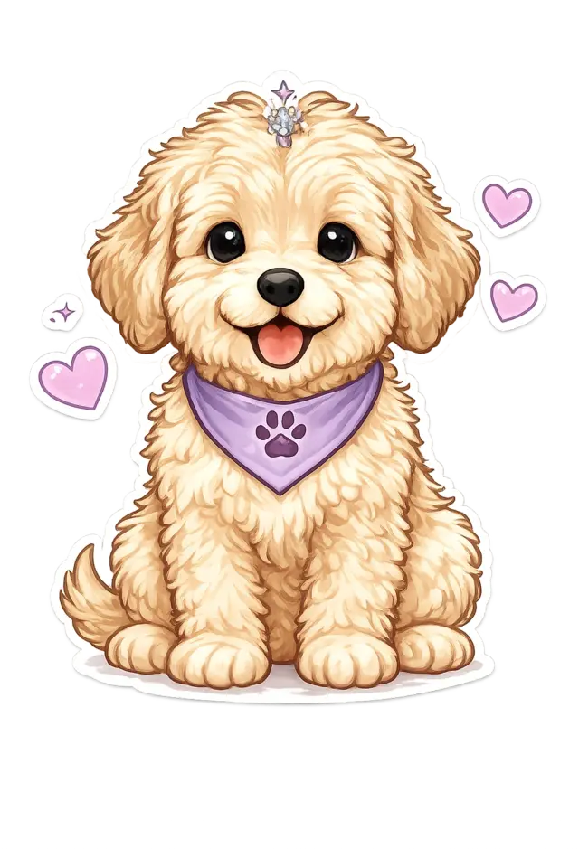 Illustration of a white dog wearing a bandanna